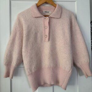 VTG 50's 'Mydearl' Pink Angora Blend Speckled Button-Up Cardigan Sweater Sz M